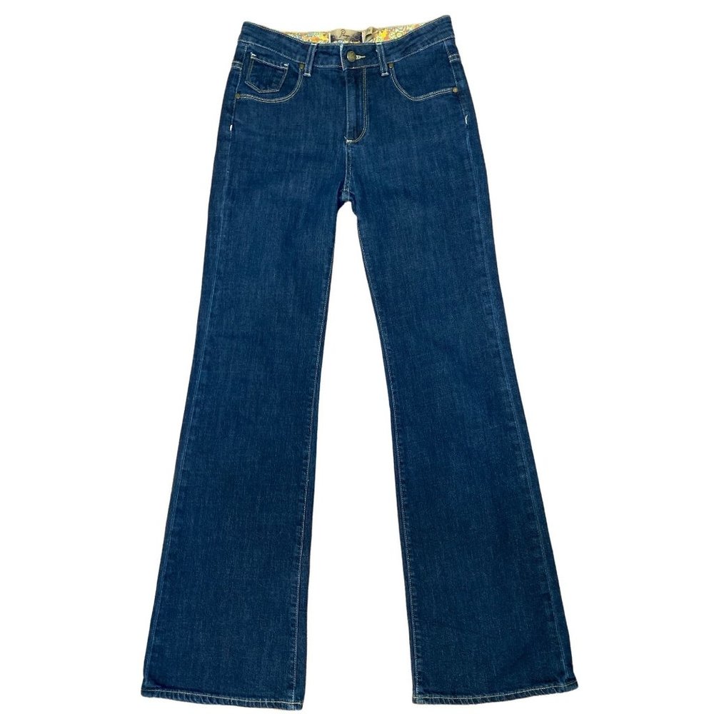 Paige Roxley wide leg flare dark wash high waisted denim jeans size 28